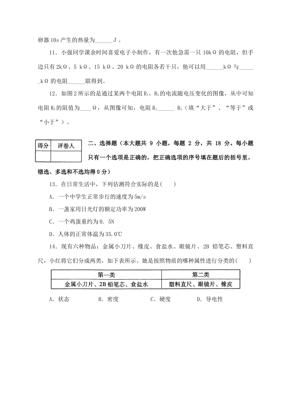初中毕业、升学考试物理试卷 试题_第3页