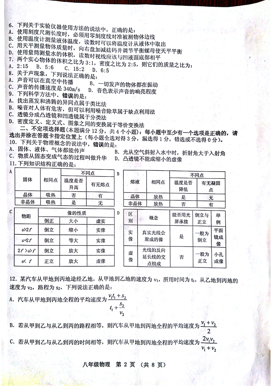 山东省青岛市黄岛区 八年级物理上学期期末考试试卷(pdf) 新人教版试卷_第2页