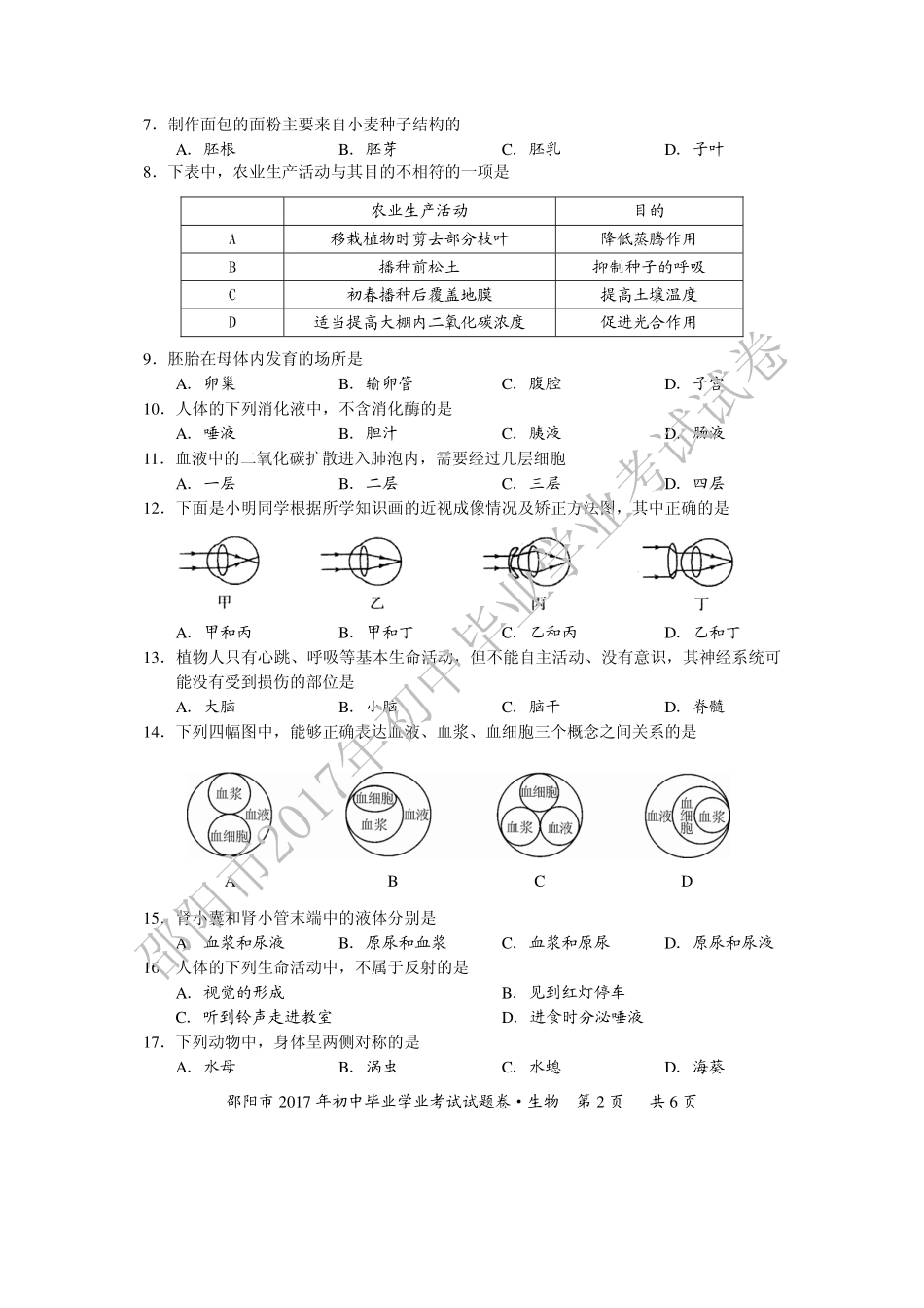 中考生物试卷(pdf) 064_第2页