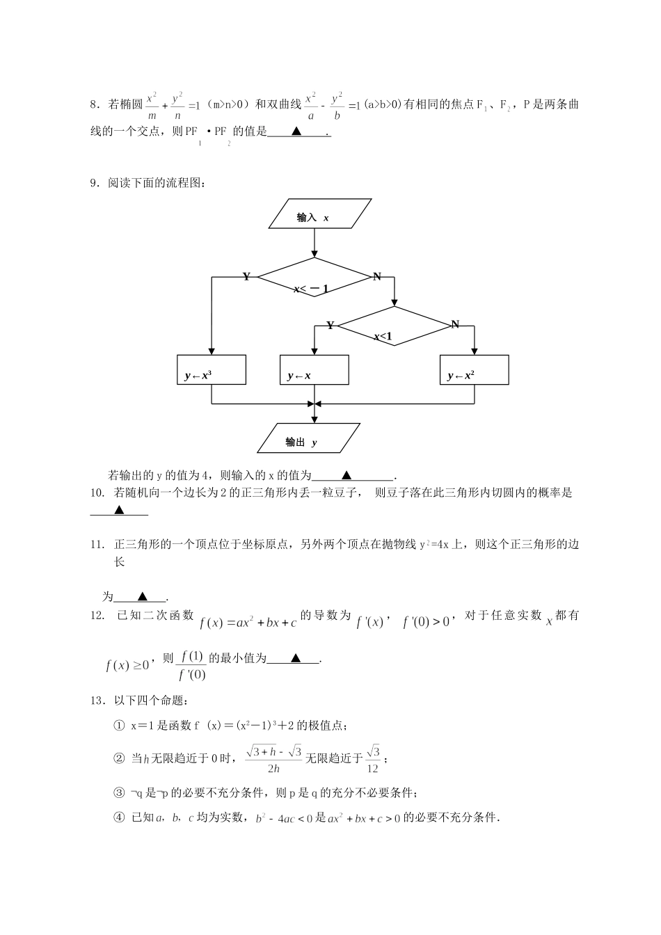 学期高二数学第一学期综合测试 届江苏地区高考数学模拟试卷集(39套) 届江苏地区高考数学模拟试卷集(39套)_第2页