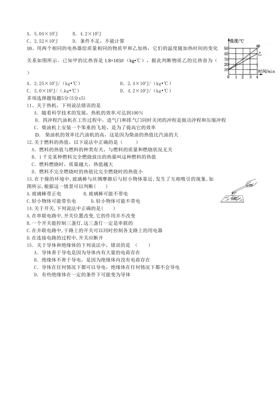 九年级物理上学期第一次月考试卷试卷(00001)_第2页