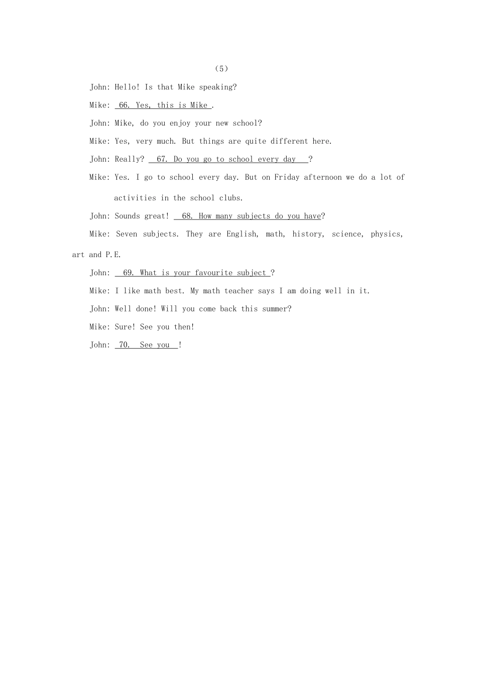 中考英语 词汇句型巩固复习 补全对话试卷_第3页