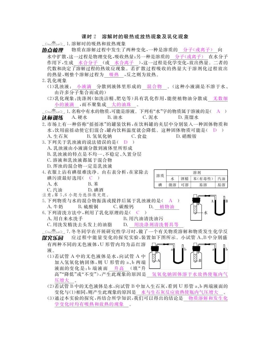 九年级化学下册 第九单元 溶液同步测试卷(pdf)(新版)新人教版试卷_第2页