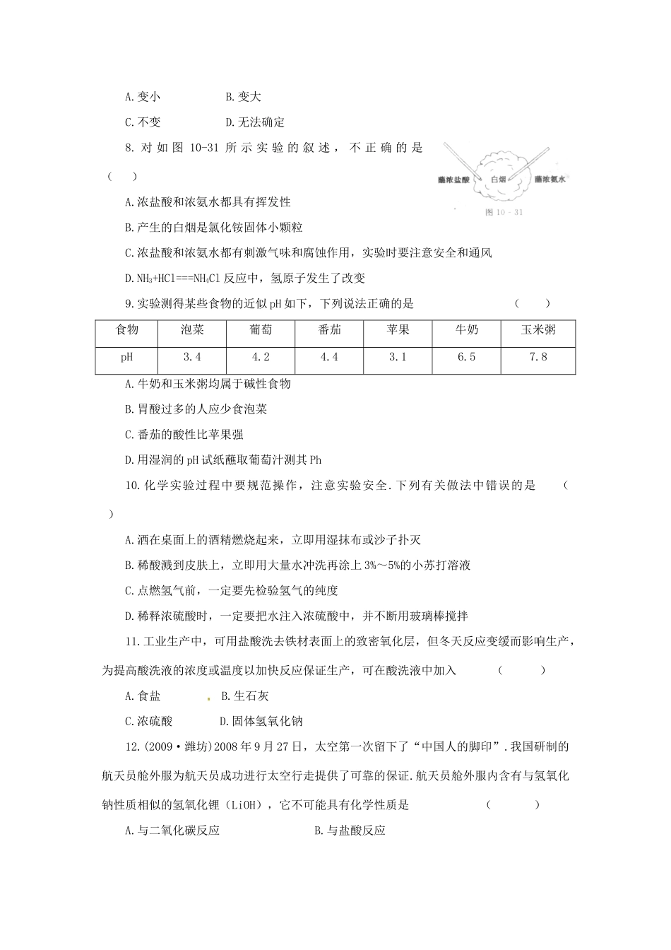 九年级化学下册 第十单元单元综合测试 人教新课标版试卷_第2页