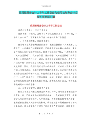 信用社财务会计上半年工作总结与信用社财务会计自检汇报材料汇编