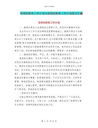 信用社财务工作计划与信用社财务工作计划范文汇编