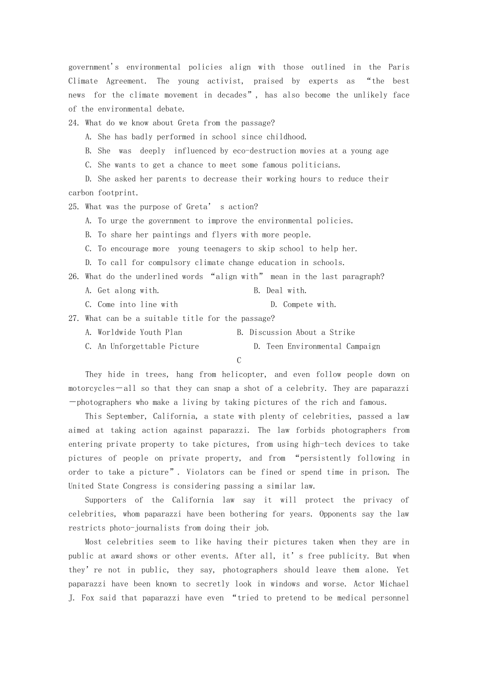 山西省太原市六十六中高三英语上学期第二次月考试卷_第3页