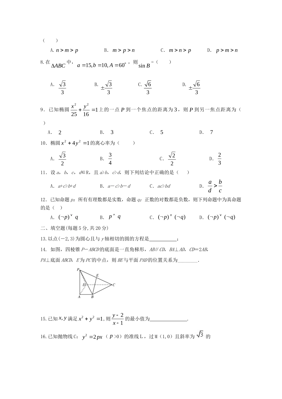 山东省济宁汶上一中11-12年高二数学12月月考试卷 文试卷_第2页