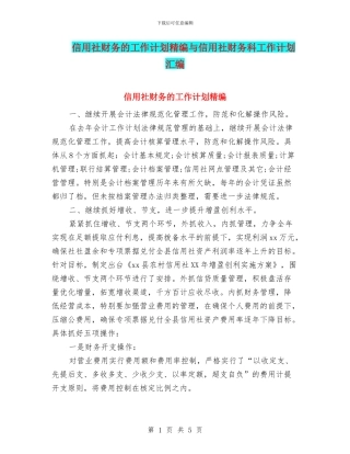 信用社财务的工作计划精编与信用社财务科工作计划汇编