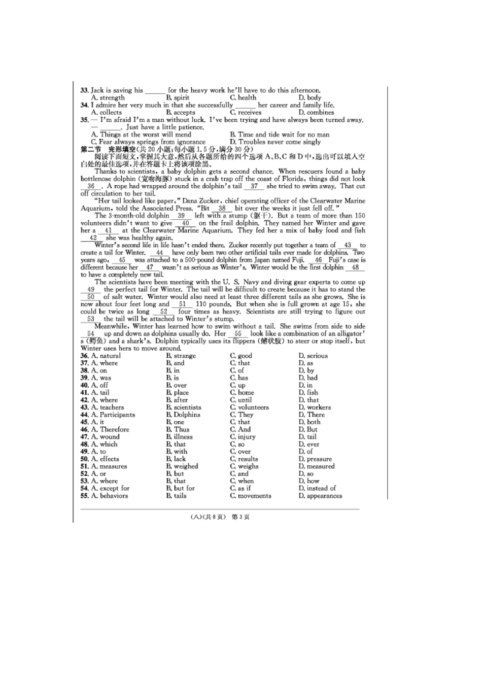 安徽省江南十套高考英语仿真试卷(八)试卷_第3页