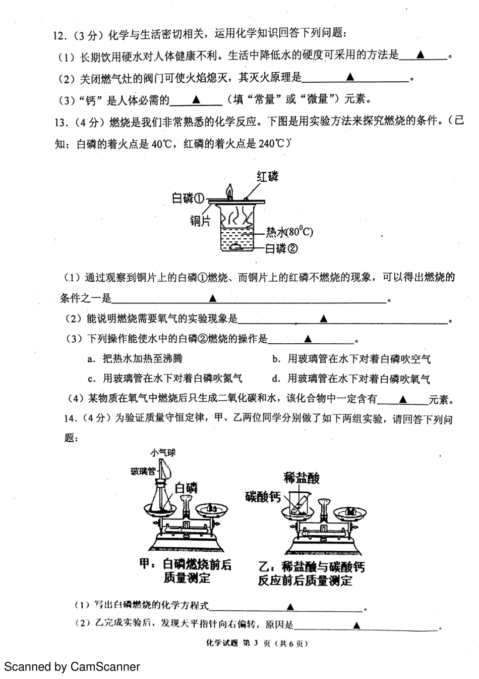 九年级化学12月月考试卷(pdf) 沪教版试卷_第3页