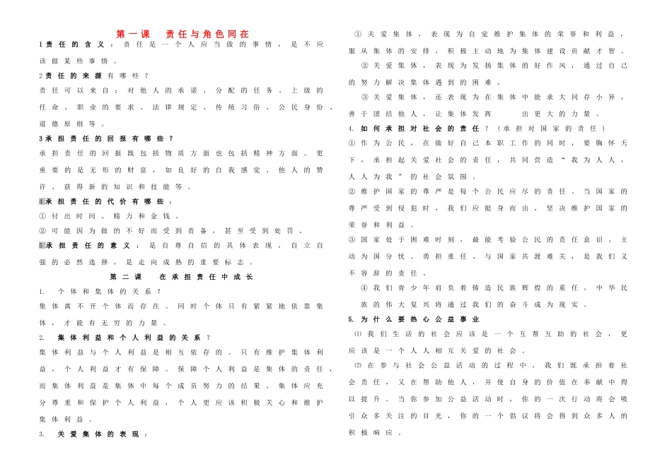 九年级政治 复习提纲 人教新课标版试卷_第1页