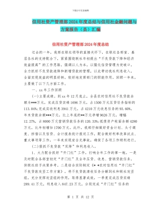 信用社资产管理部2024年度总结与信用社金融问题与方案报告汇编