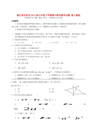 九年级数学下学期期中联考试卷 新人教版试卷