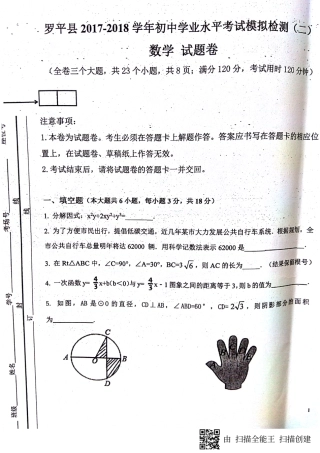 九年级数学学业水平模拟试卷(二)(pdf)试卷