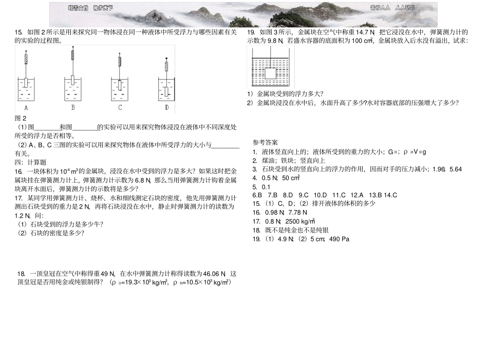 九年级物理浮力专项练习题_第2页
