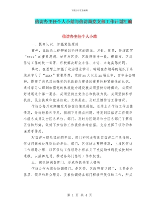 信访办主任个人小结与信访局党支部工作计划汇编