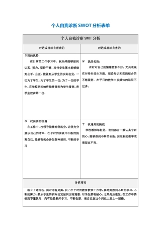 孙香艳的个人自我诊断SWOT分析表(1)