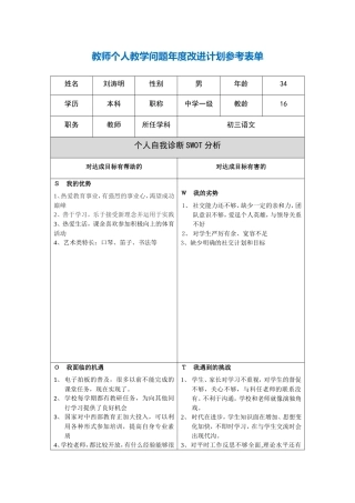 刘涛明第二阶段【作业表单】教师个人教学问题年度改进计划表单
