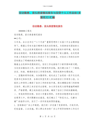 信访隐患、苗头排查情况报告与信贷个人工作总结汇编