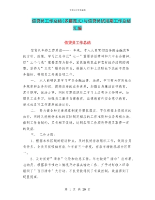 信贷员工作总结与信贷员试用期工作总结汇编