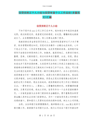 信贷员转正个人小结与信贷审查个人工作总结汇编