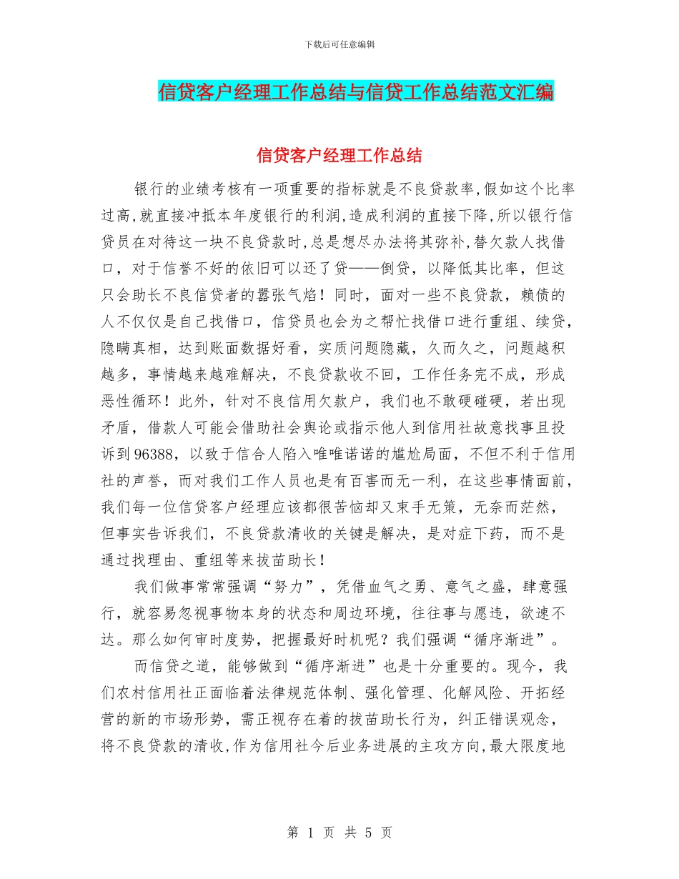 信贷客户经理工作总结与信贷工作总结范文汇编_第1页