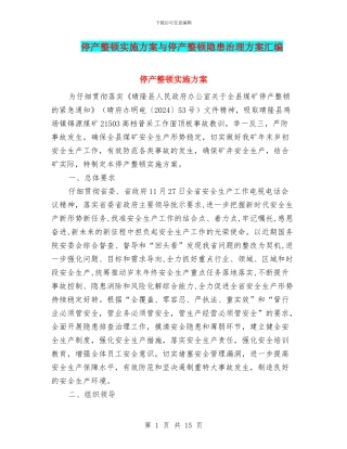 停产整顿实施方案与停产整顿隐患治理方案汇编