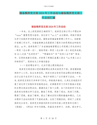 储备粮库党支部2024年工作总结与储备粮库党支部工作总结汇编