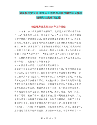 储备粮库党支部2024年工作总结与储气罐的安全操作规程与注意事项汇编