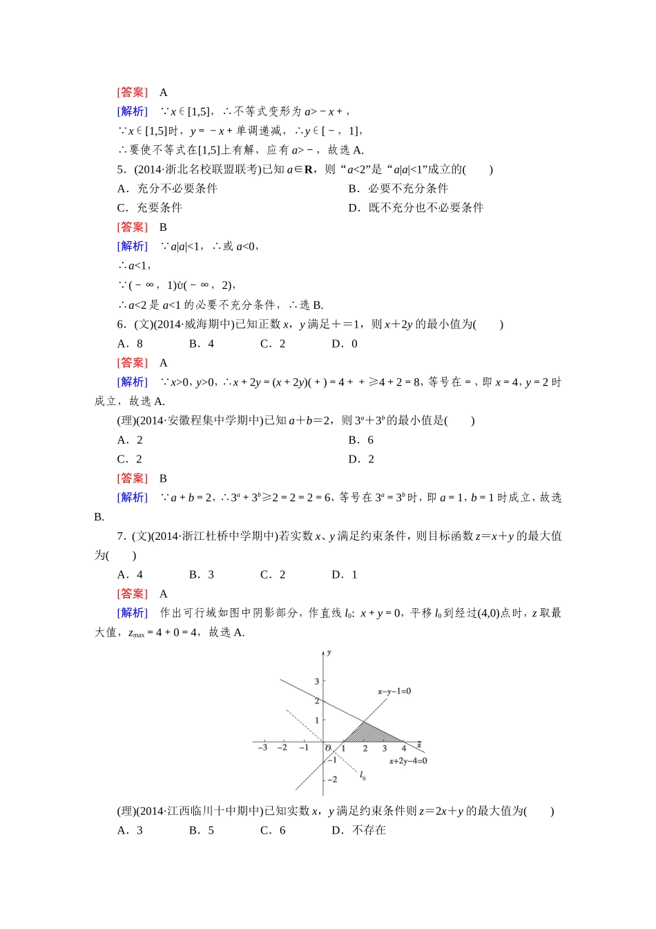 2015届高考数学一轮总复习单元检测不等式(新人教A版)_第2页