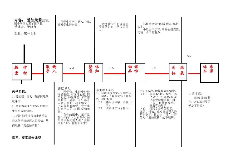 爱如茉莉教学设计(黎晓红)_第1页