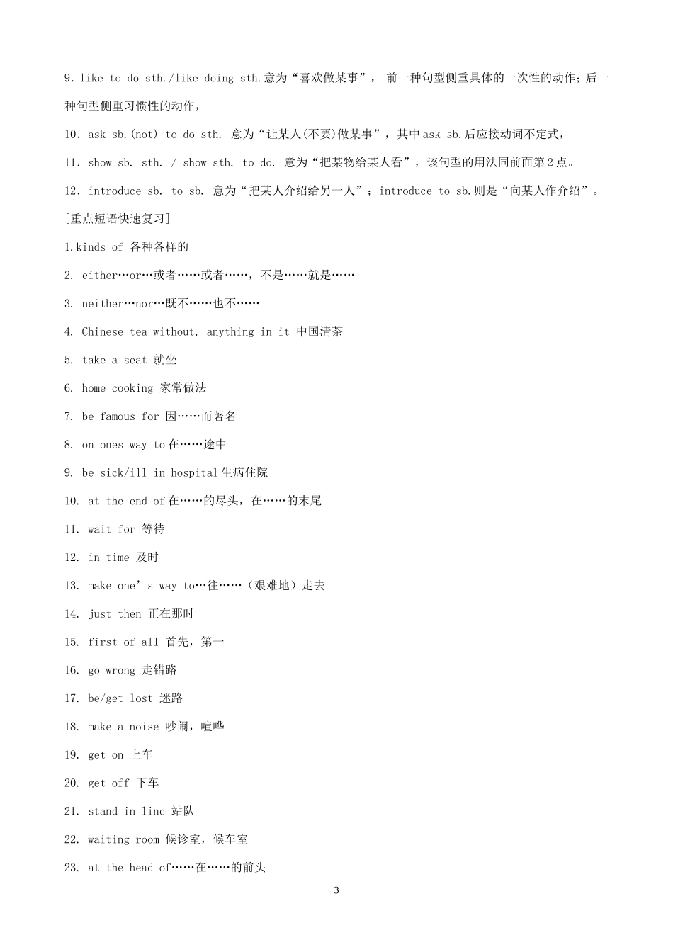 初中英语知识总结--短语、词组和重点句型归纳2_第3页