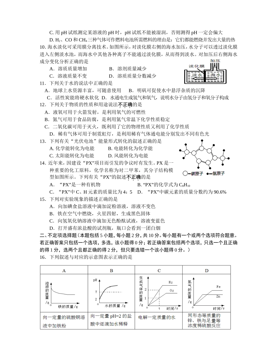 2015年初三第二次调研化学试卷_第2页