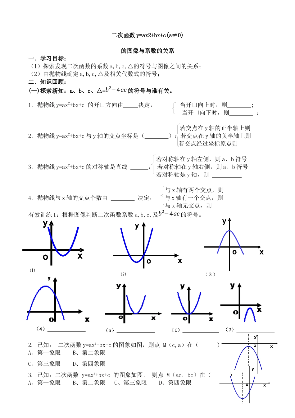 二次函数的图像与系数的关系_第1页