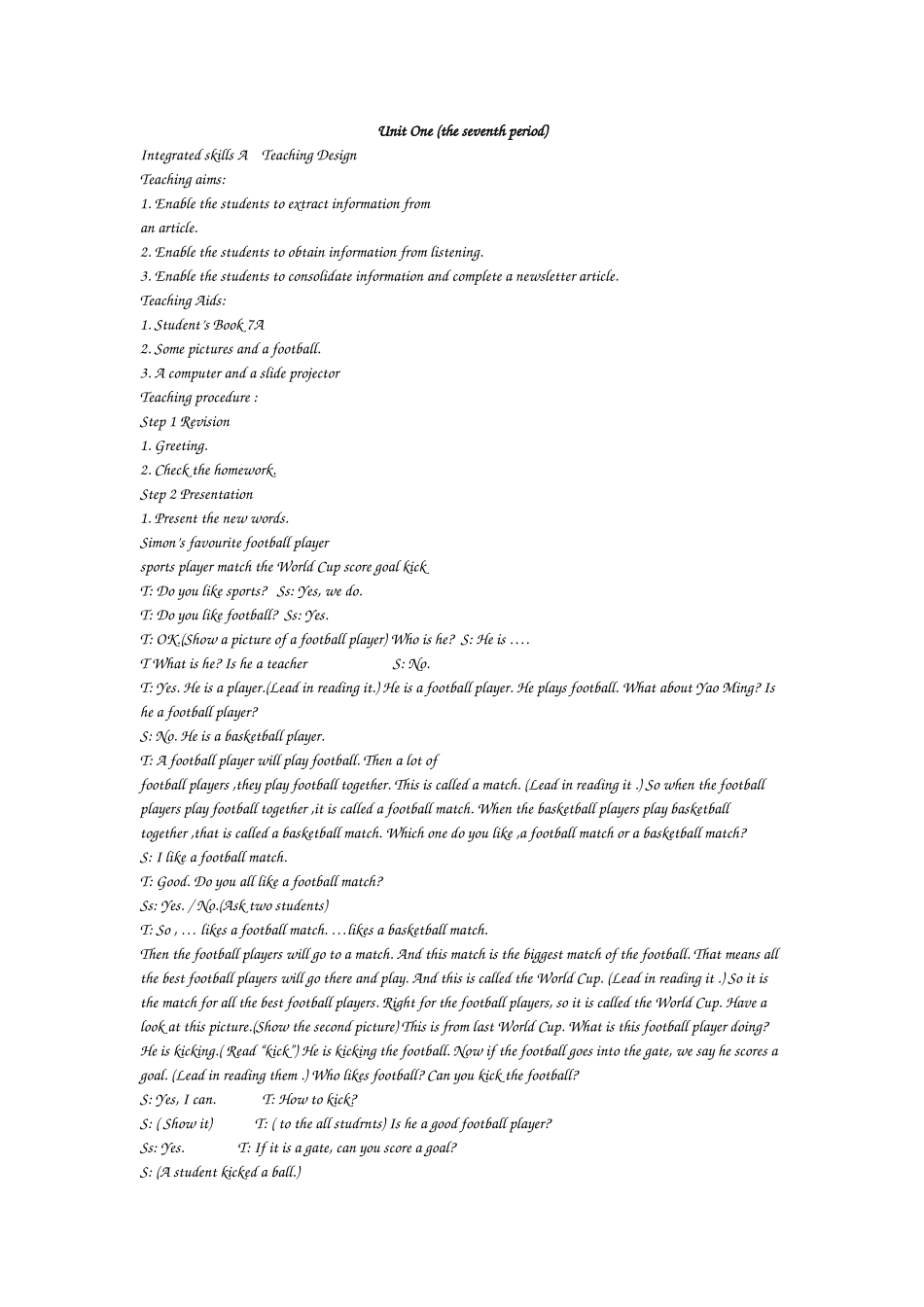 牛津初中英语7A第一单元第七课时教案_第1页