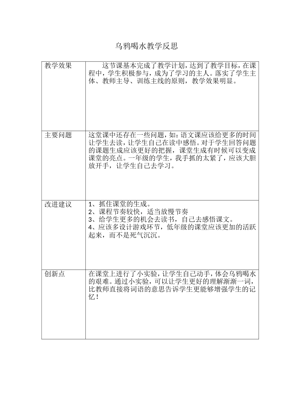 (部编)人教2011课标版一年级上册乌鸦喝水(反思、说课稿)_第1页