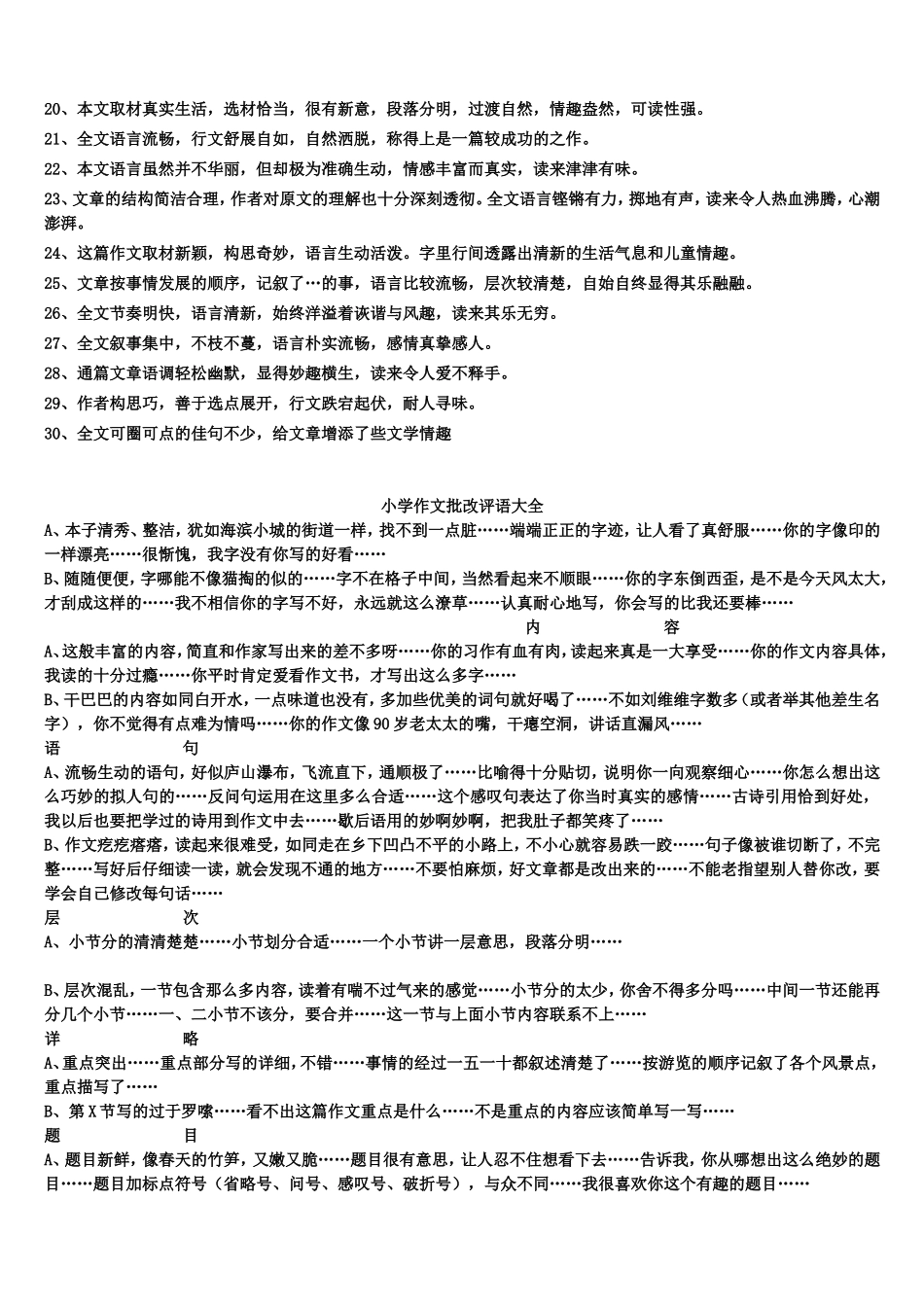 小学生作文批改评语精选(全)2_第3页