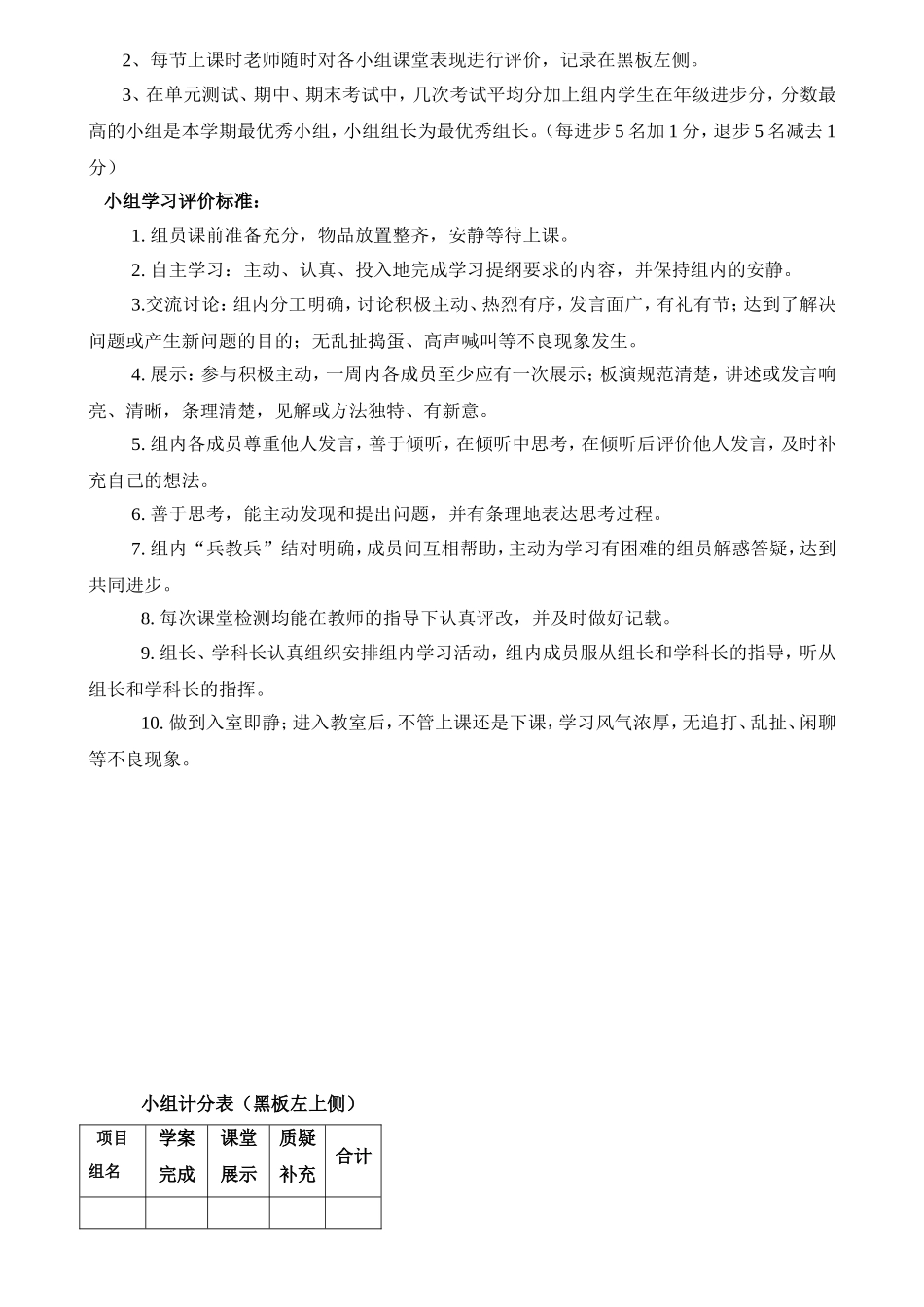 小组合作学习管理办法及奖惩及表格_第2页