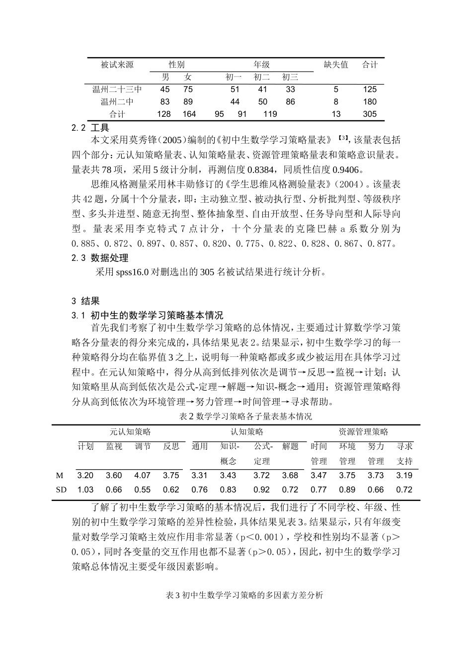 初中生学习策略意识、思维风格与其数学学习策略的关系_第2页