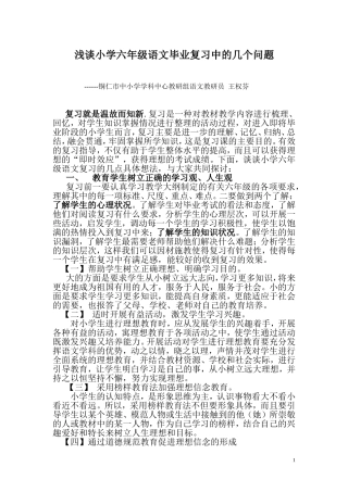 谈谈小学六年级毕业班语文复习中的几个问题(修改)