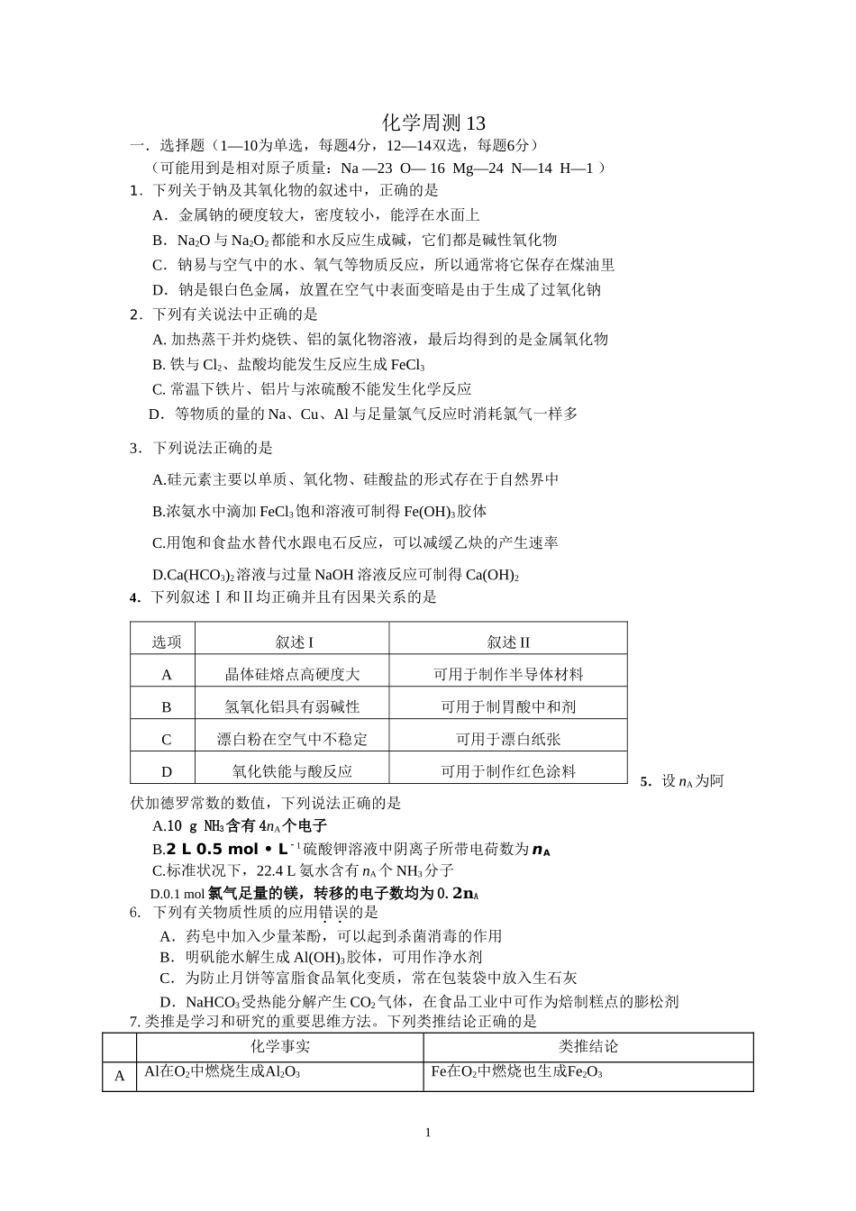 高三化学周测试卷_第1页