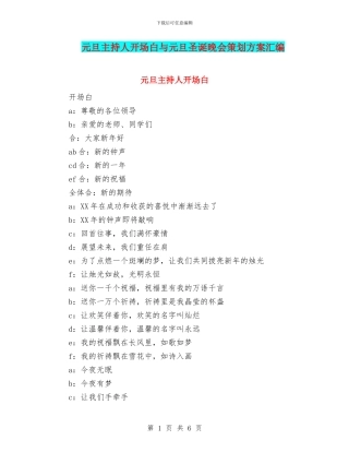 元旦主持人开场白与元旦圣诞晚会策划方案汇编