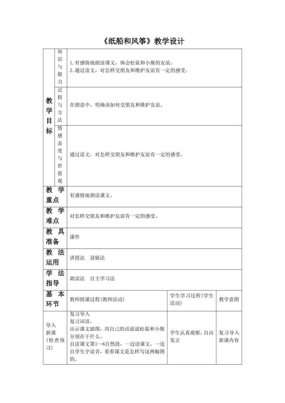 《纸船和风筝》教学设计3_第1页