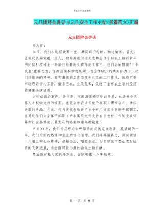 元旦团拜会讲话与元旦安全工作小结汇编