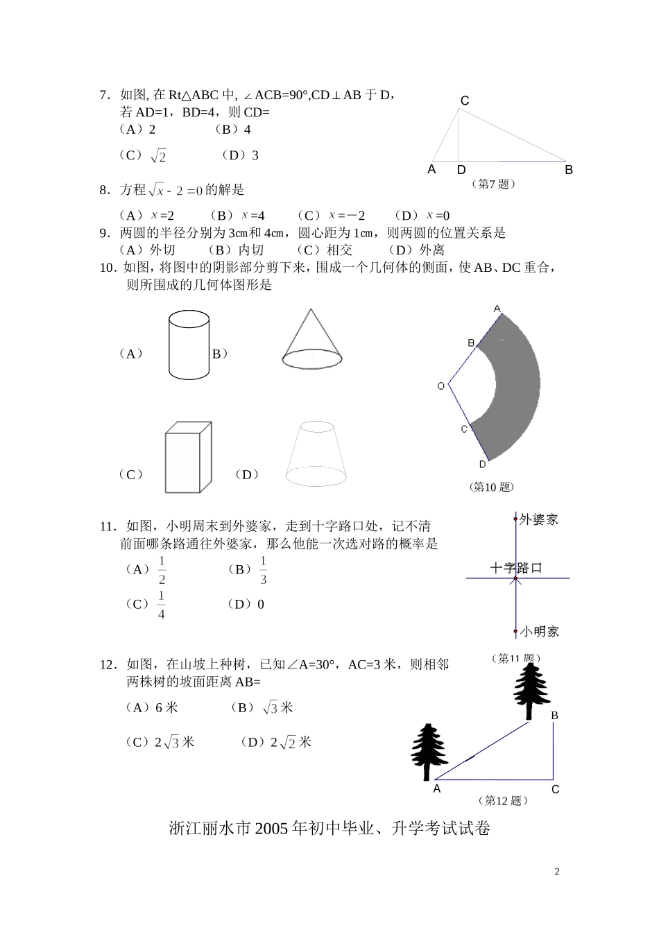 2005年浙江丽水市初中毕业、升学考试试卷_第2页