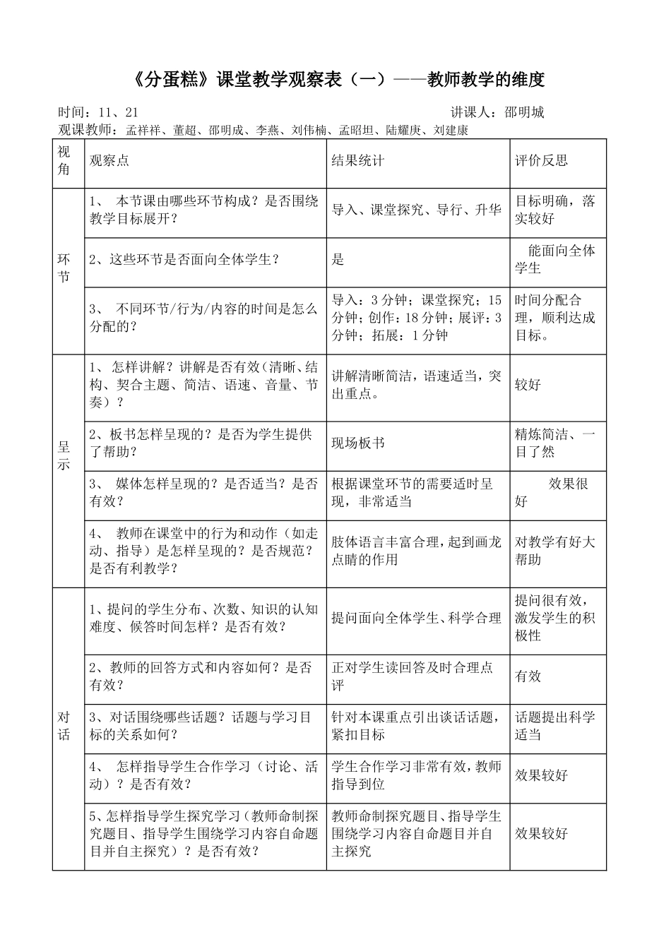 人教版小学美术一年级下册《分蛋糕》观测报告、观测表_第2页