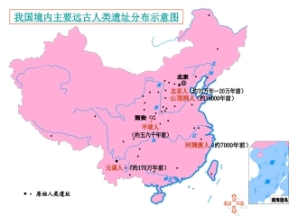 我国境内主要远古人类遗址分布示意图