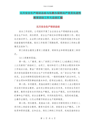 元月安全生产培训总结与先教办保持共产党员先进性教育活动工作大总结汇编