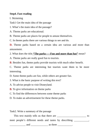 高一英语必修4Unit5Theme-parks-阅读课导学案1